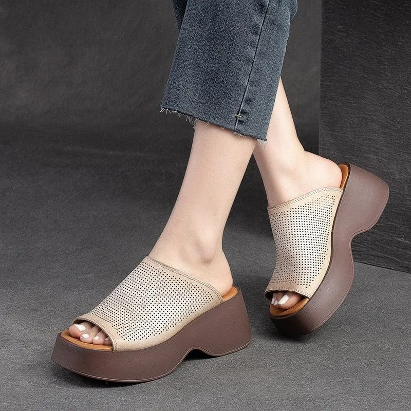 Handmade Leather Wedge Slippers for Women: GO1231 - Casual Shoes