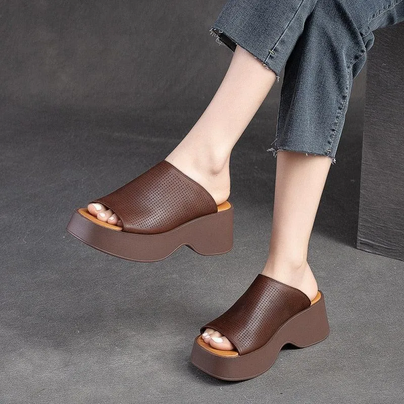 Handmade Leather Wedge Slippers for Women: GO1231 - Casual Shoes