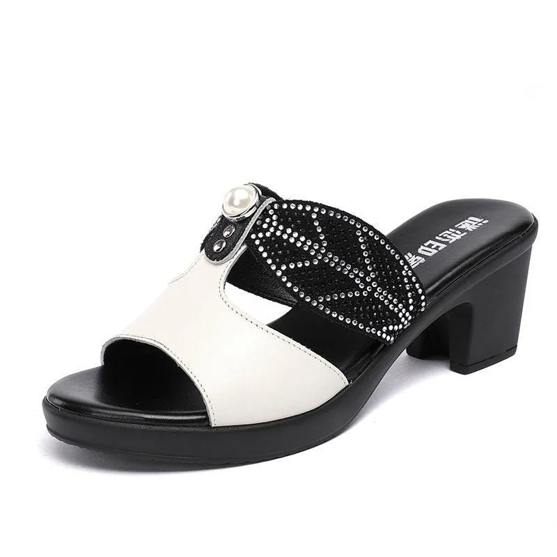 High Heel Rhinestone Leather Casual Shoes for Women