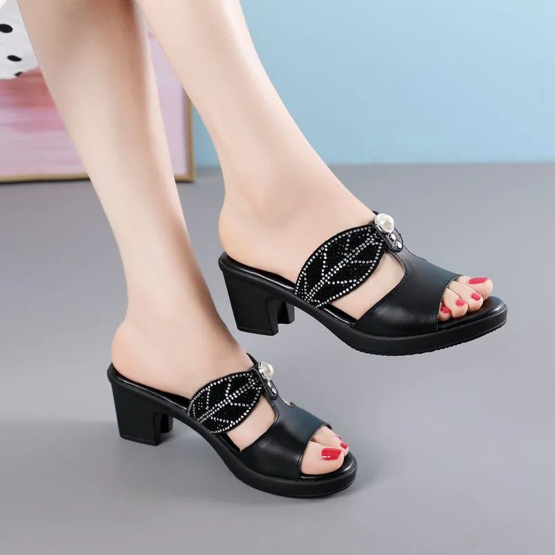 High Heel Rhinestone Leather Casual Shoes for Women