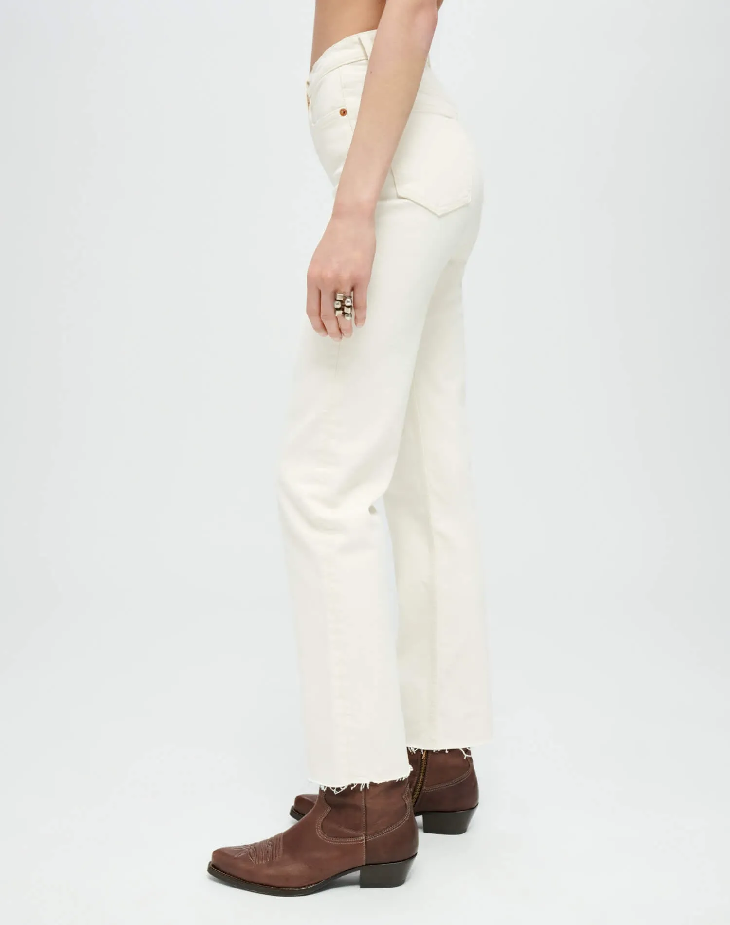 High Rise Stove Pipe Jeans for Women - Vintage White