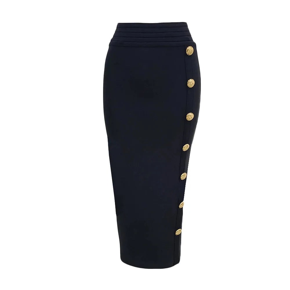 High Waist Pencil Skirt - Button Closure – Bodycon Fit – Bandage Style