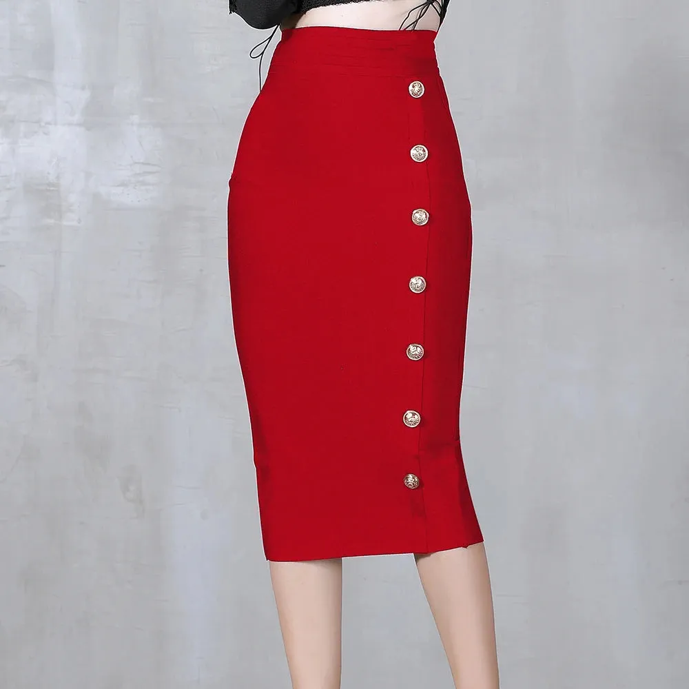 High Waist Pencil Skirt - Button Closure – Bodycon Fit – Bandage Style