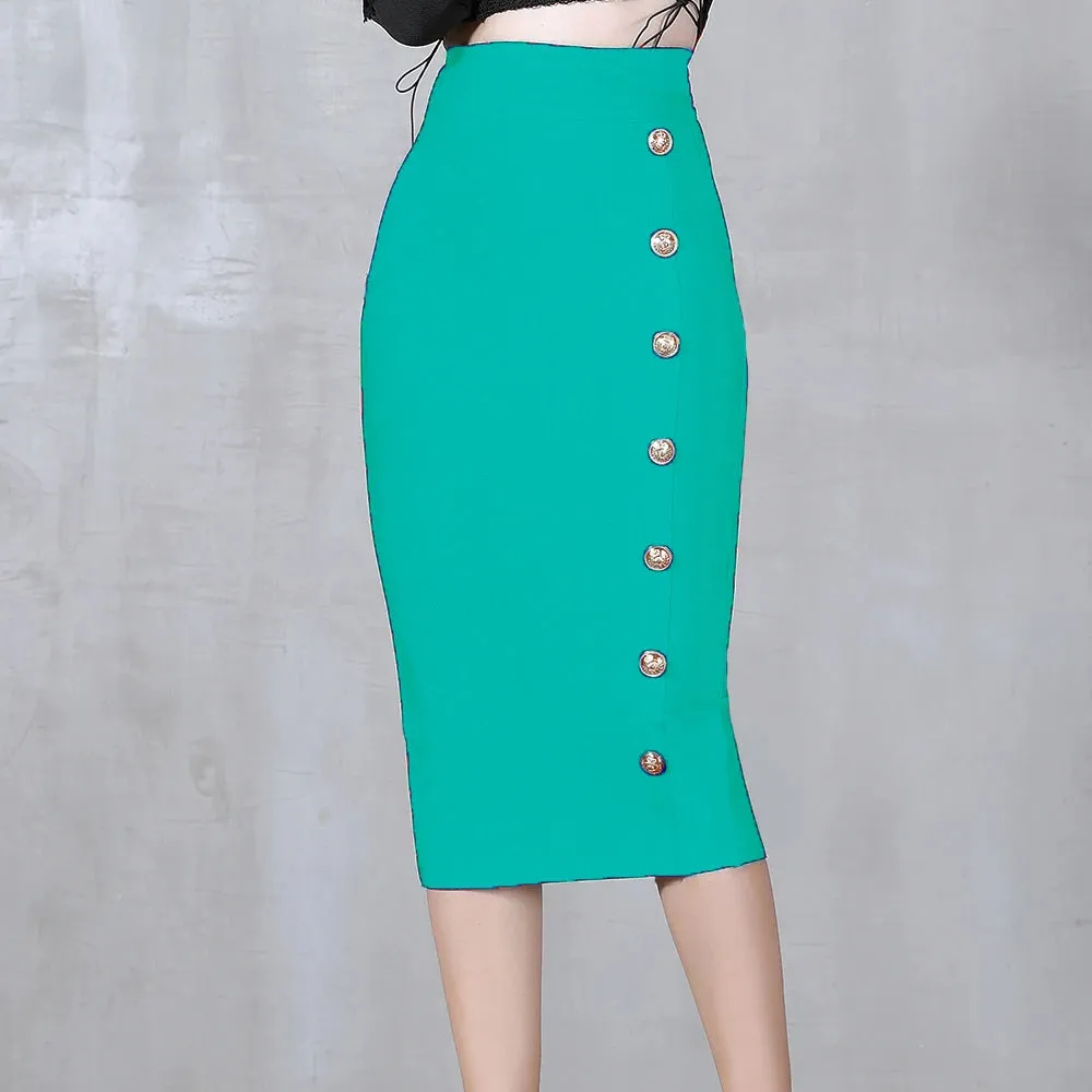 High Waist Pencil Skirt - Button Closure – Bodycon Fit – Bandage Style