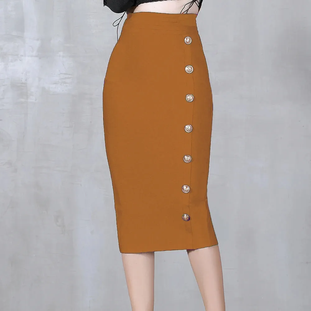 High Waist Pencil Skirt - Button Closure – Bodycon Fit – Bandage Style