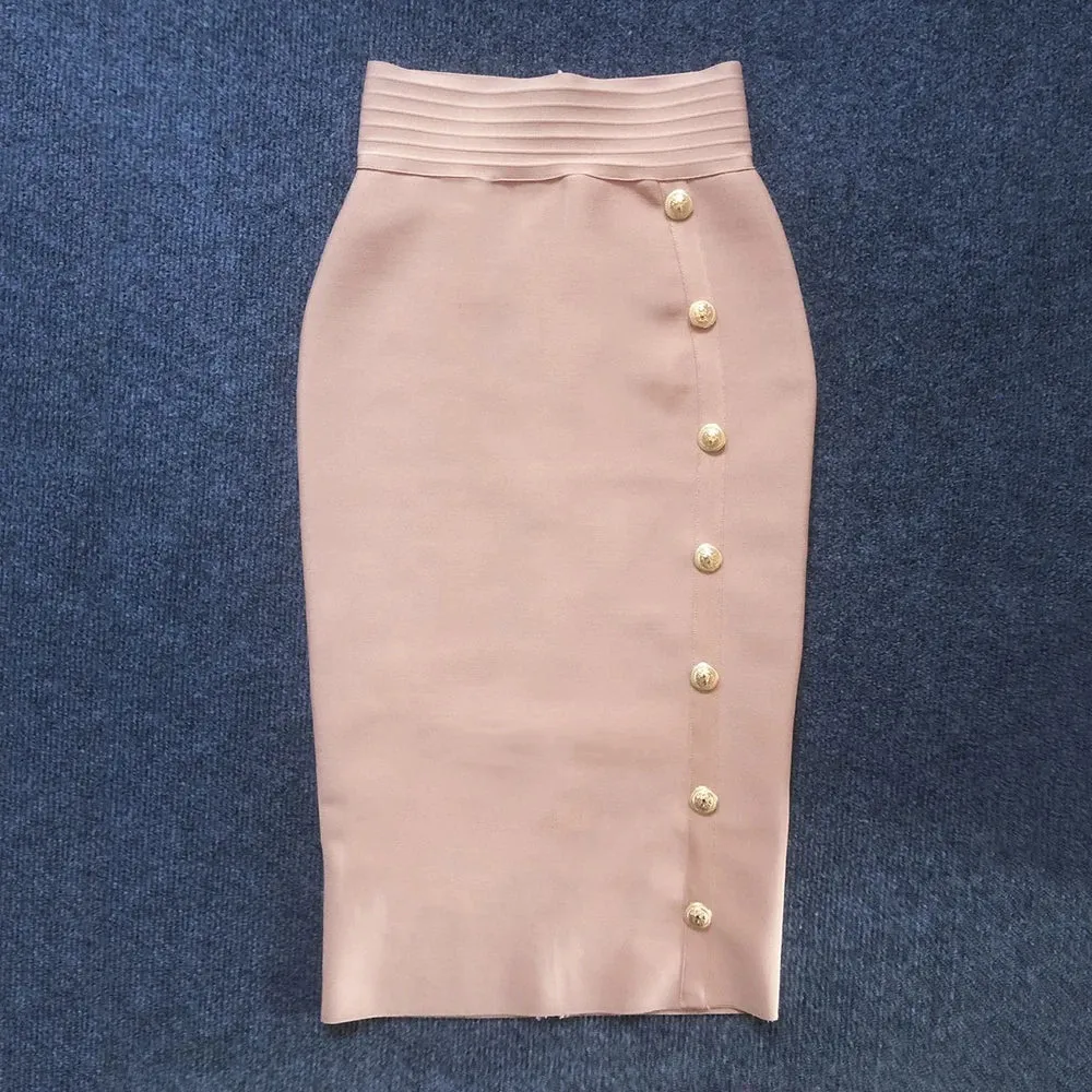 High Waist Pencil Skirt - Button Closure – Bodycon Fit – Bandage Style