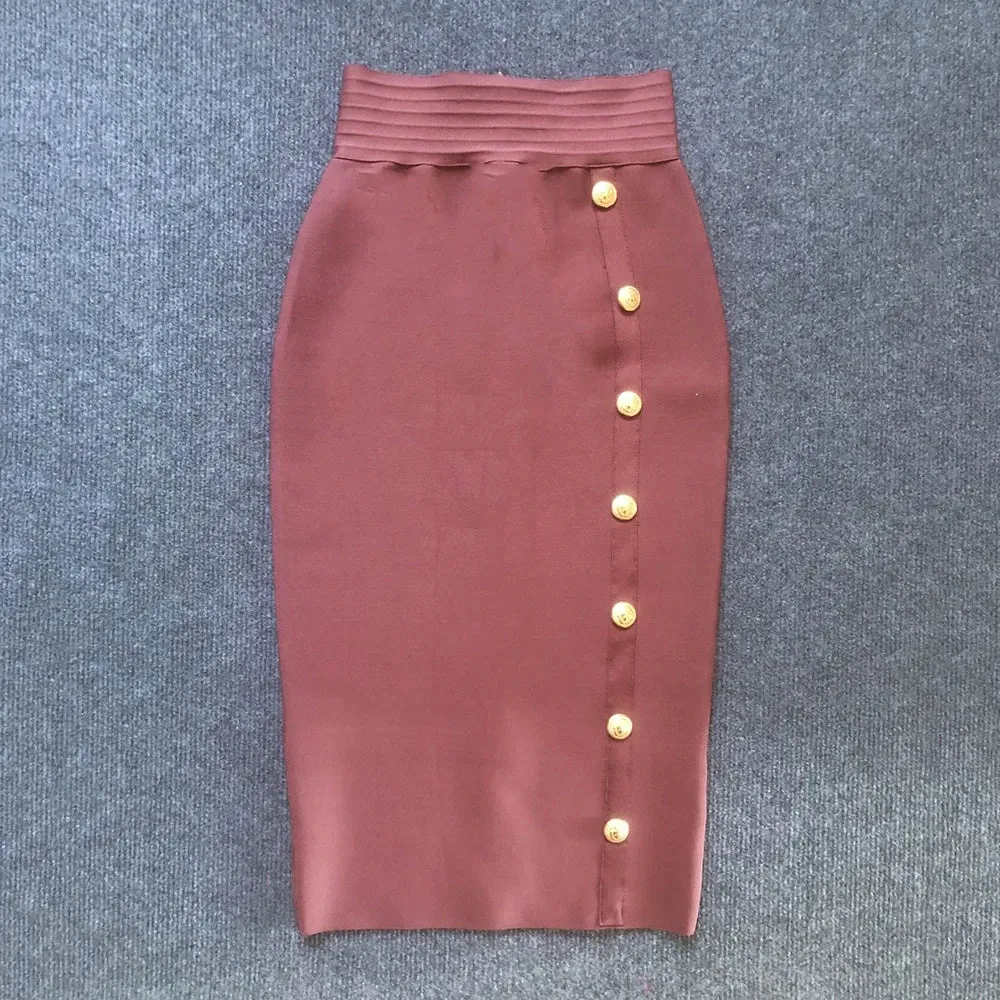 High Waist Pencil Skirt - Button Closure – Bodycon Fit – Bandage Style