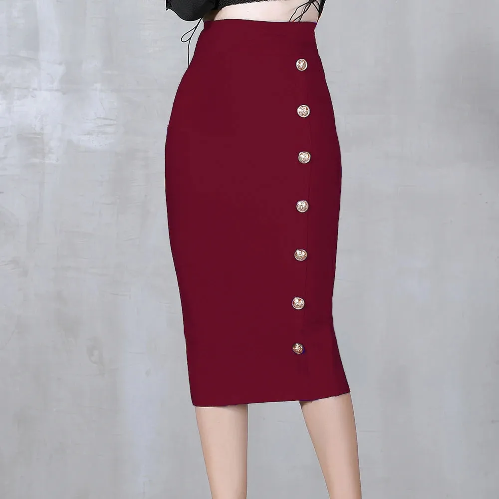 High Waist Pencil Skirt - Button Closure – Bodycon Fit – Bandage Style