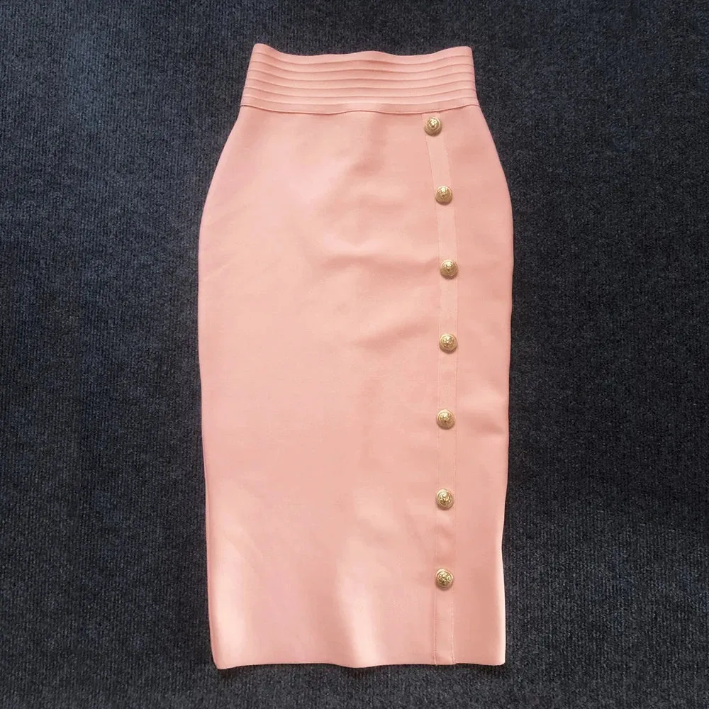 High Waist Pencil Skirt - Button Closure – Bodycon Fit – Bandage Style