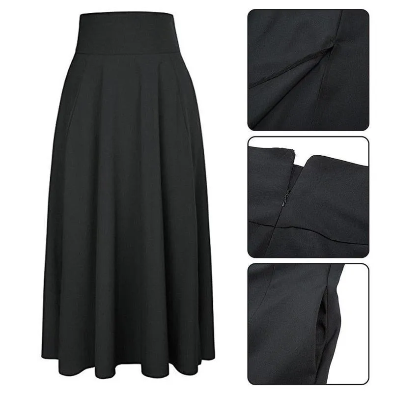 High Waisted Pleated Maxi Skirt - Vintage Flared Satin Swing Skirt