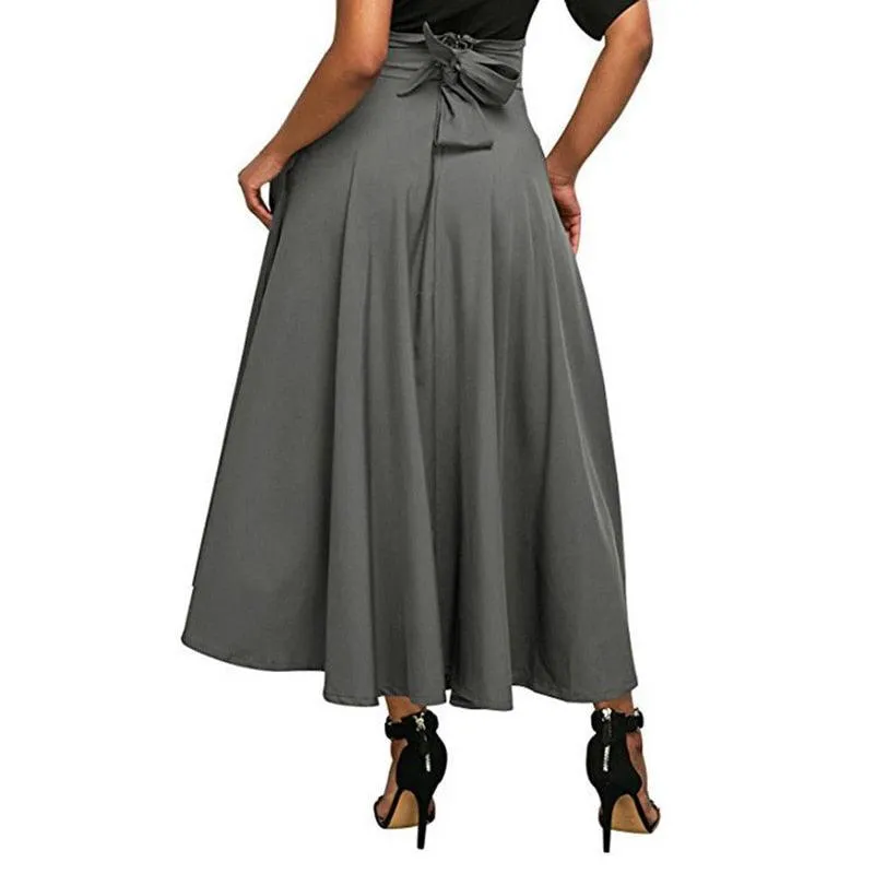 High Waisted Pleated Maxi Skirt - Vintage Flared Satin Swing Skirt