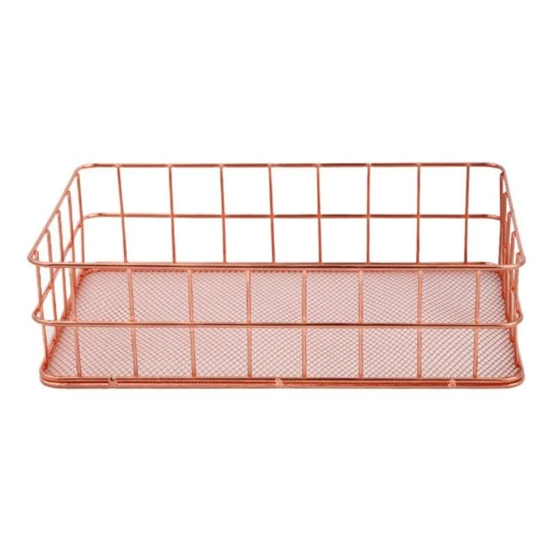 Home Garden Iron Pink Desk Rose Gold Storage Baskets Office Accessories – Pink Iron Desk Organizer with Rose Gold Storage Basket