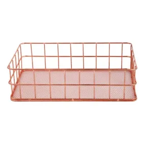 Home Garden Iron Pink Desk Rose Gold Storage Baskets Office Accessories – Pink Iron Desk Organizer with Rose Gold Storage Basket