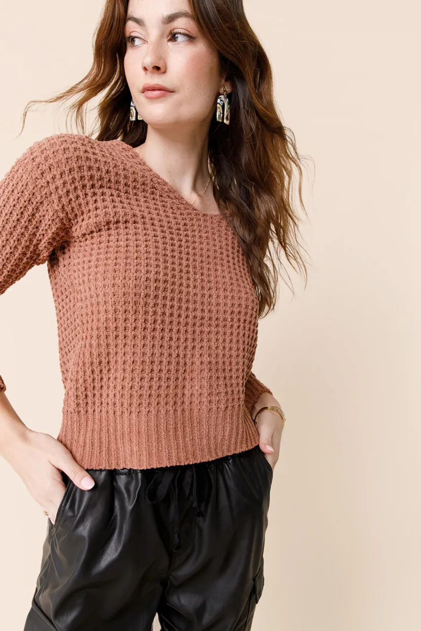 Katelyn Waffle Lace Up Sweater