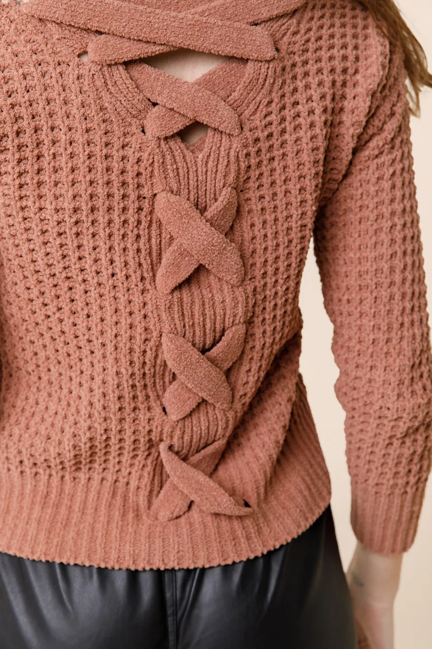 Katelyn Waffle Lace Up Sweater