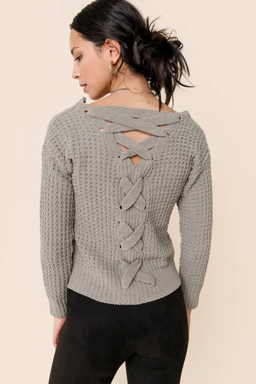 Katelyn Waffle Lace Up Sweater