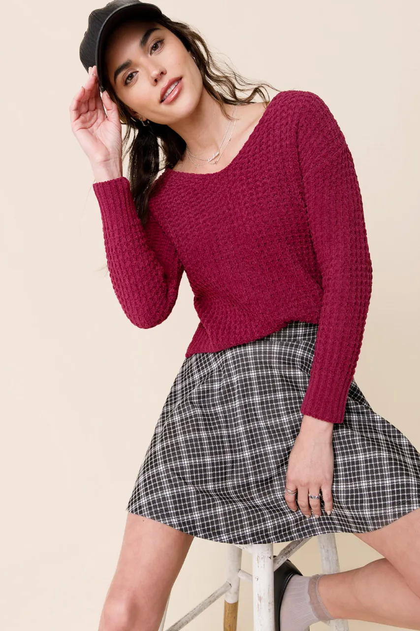 Katelyn Waffle Lace Up Sweater