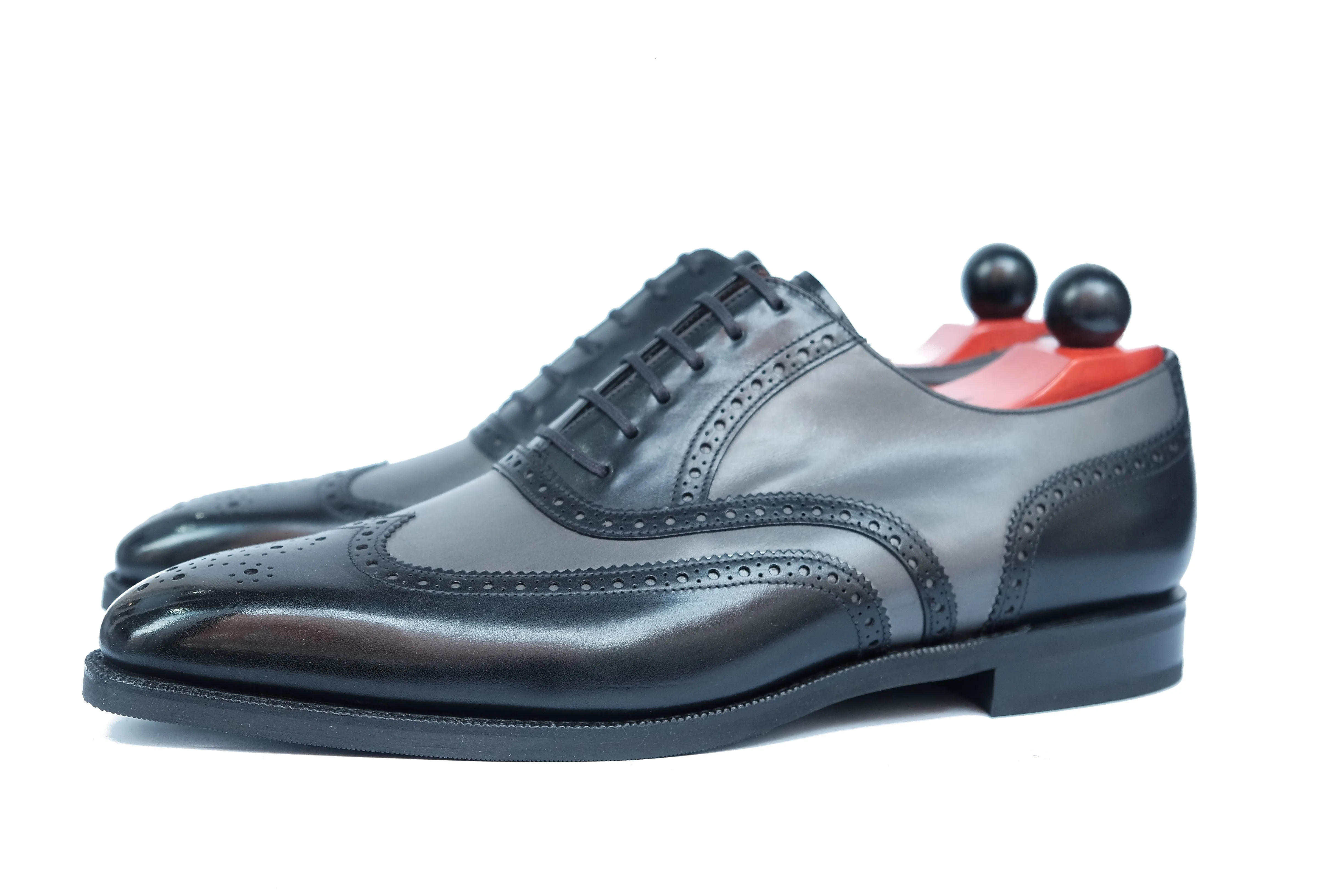 Kitsap MTO black calf and grey calf LPB last city rubber sole Fleur De Lys medallion