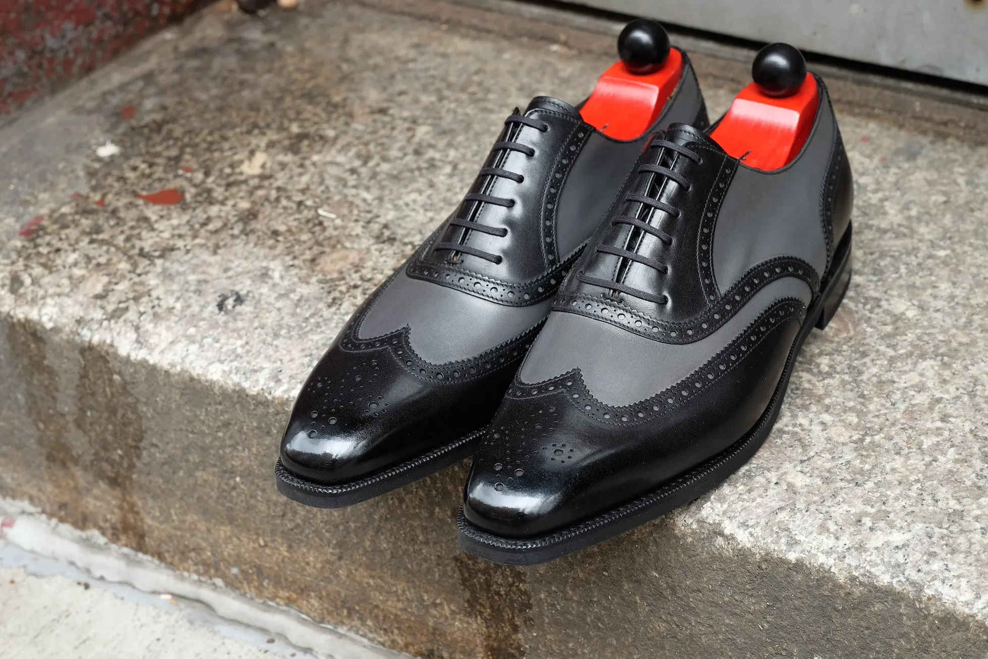 Kitsap MTO black calf and grey calf LPB last city rubber sole Fleur De Lys medallion