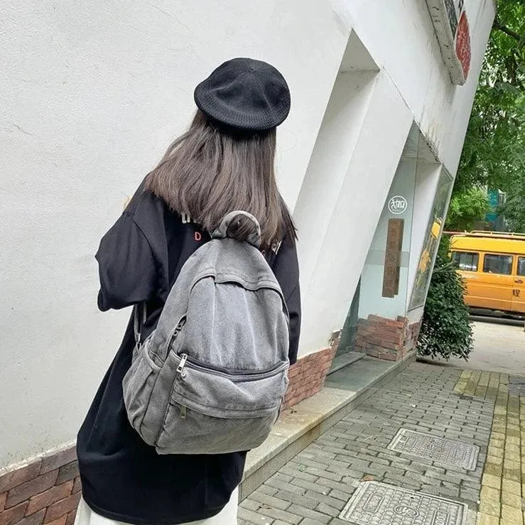 Korean Style Blue School Backpack - Multifunctional Denim Cool Bag EN257