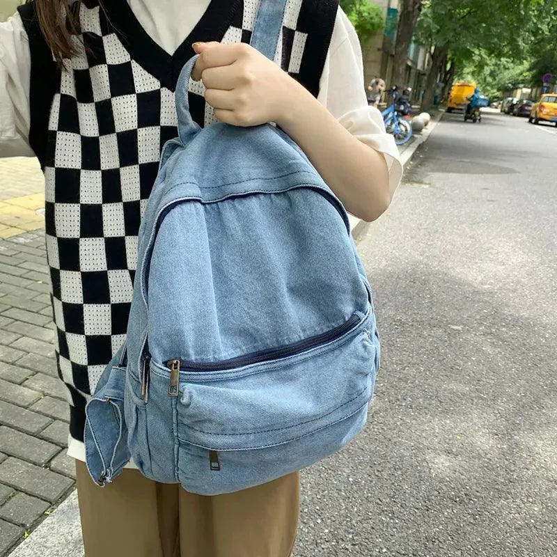 Korean Style Blue School Backpack - Multifunctional Denim Cool Bag EN257