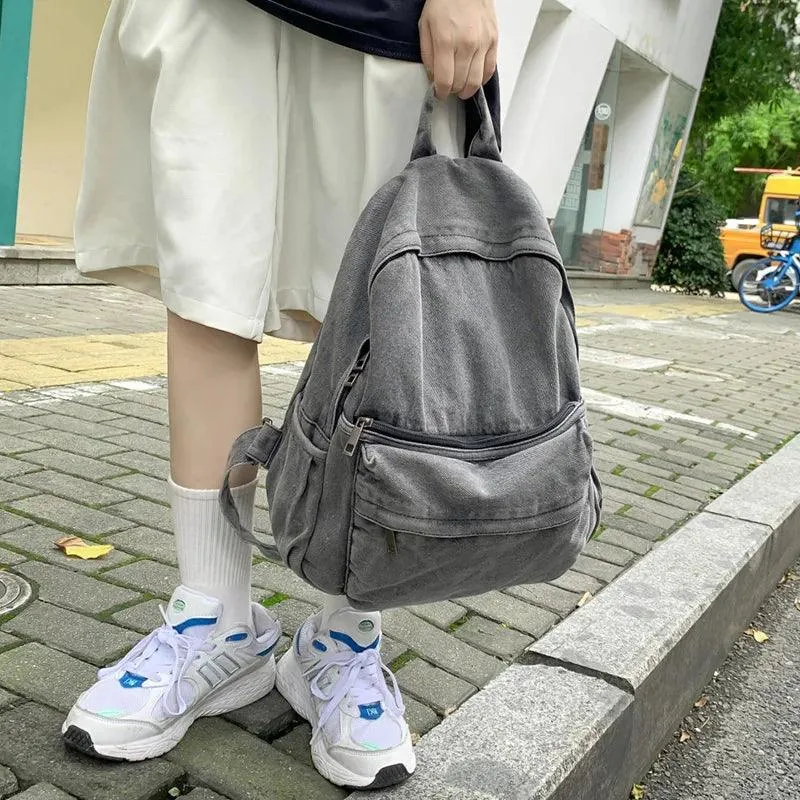 Korean Style Blue School Backpack - Multifunctional Denim Cool Bag EN257