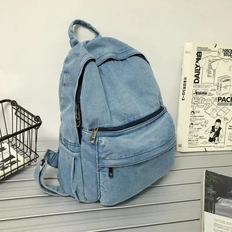 Korean Style Blue School Backpack - Multifunctional Denim Cool Bag EN257