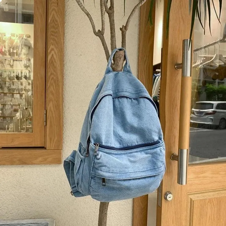 Korean Style Blue School Backpack - Multifunctional Denim Cool Bag EN257