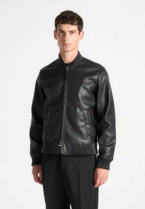 Leather Bomber Jacket - Black