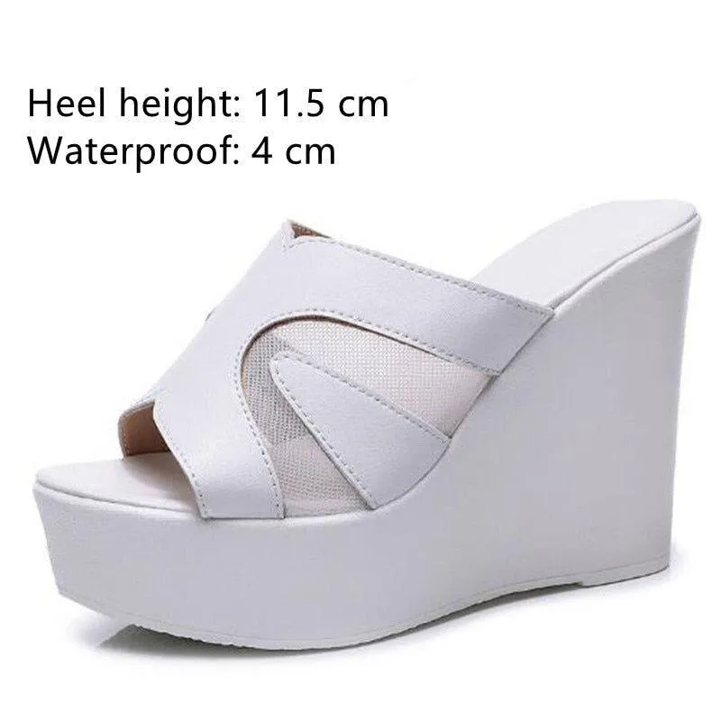 Leather High Heels Slippers for Women - Casual Shoes EJ950