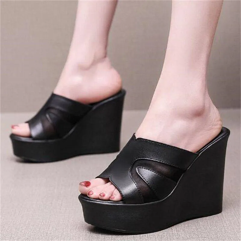 Leather High Heels Slippers for Women - Casual Shoes EJ950