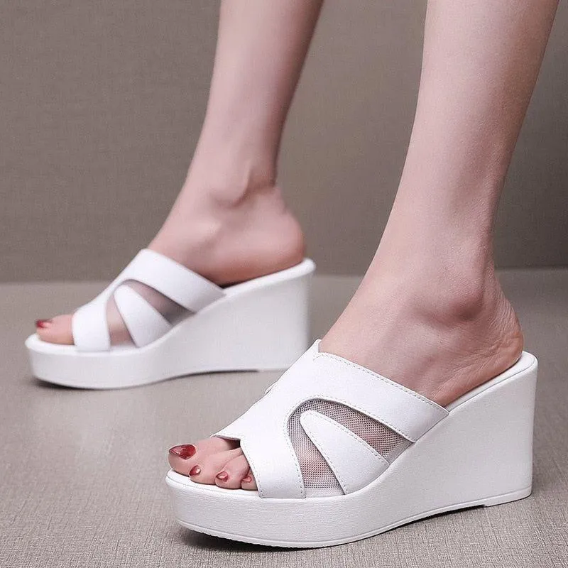 Leather High Heels Slippers for Women - Casual Shoes EJ950