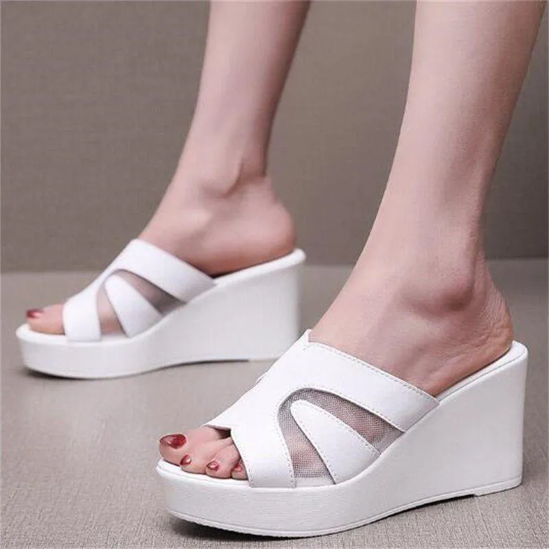 Leather High Heels Slippers for Women - Casual Shoes EJ950