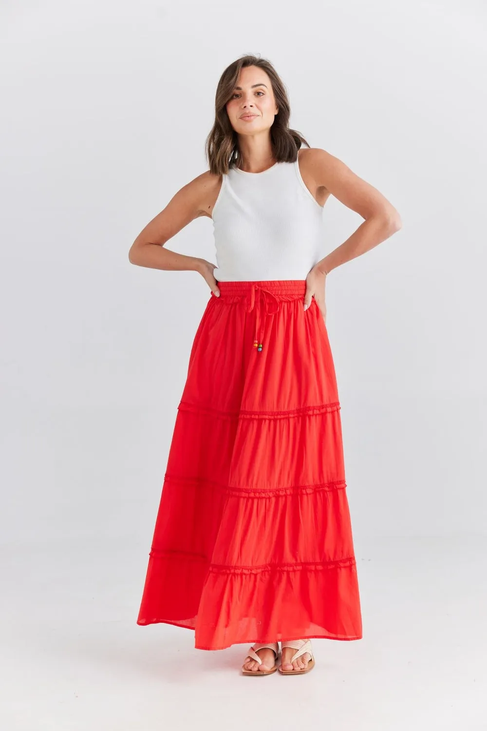 lola maxi skirt in scarlet color