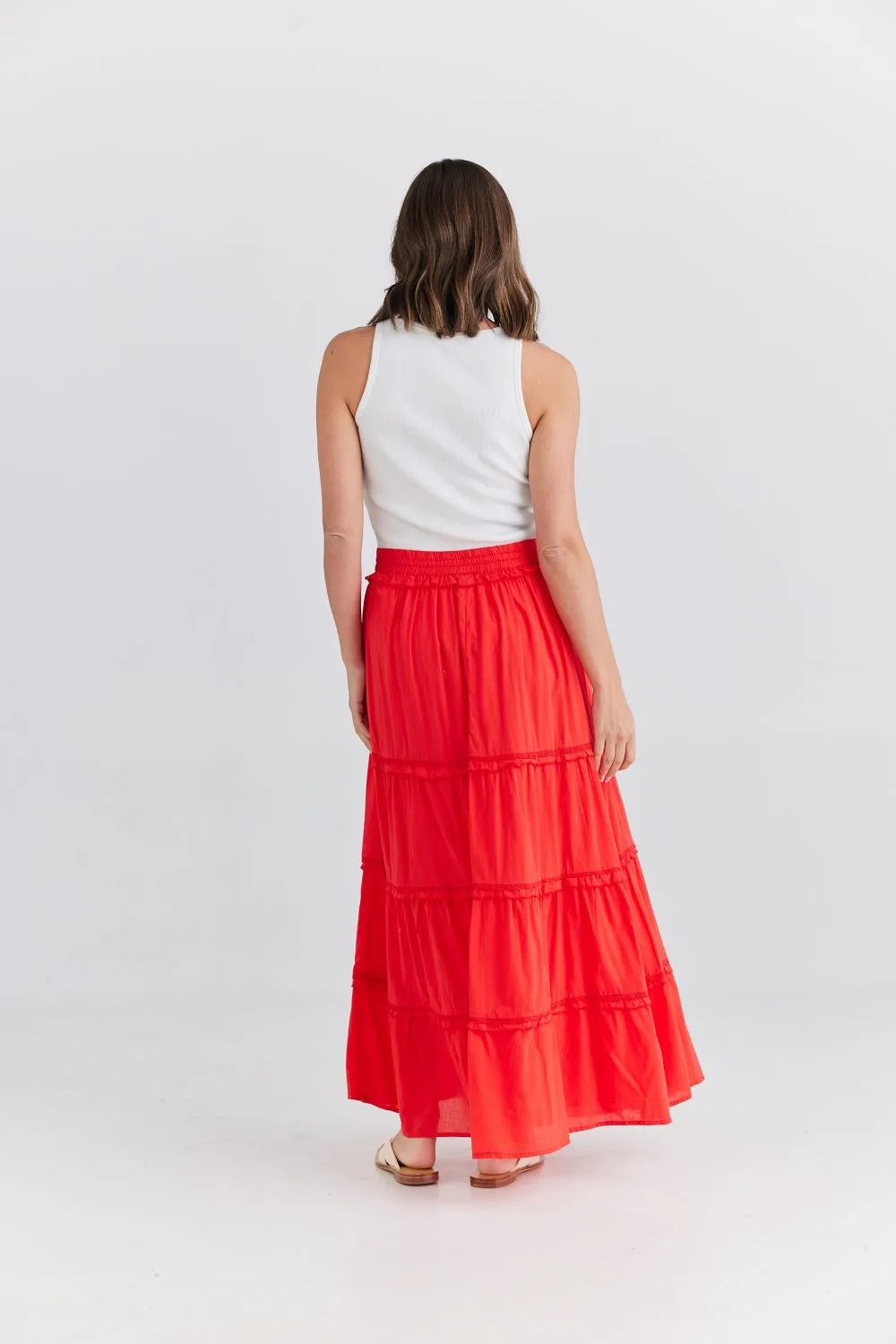 lola maxi skirt in scarlet color