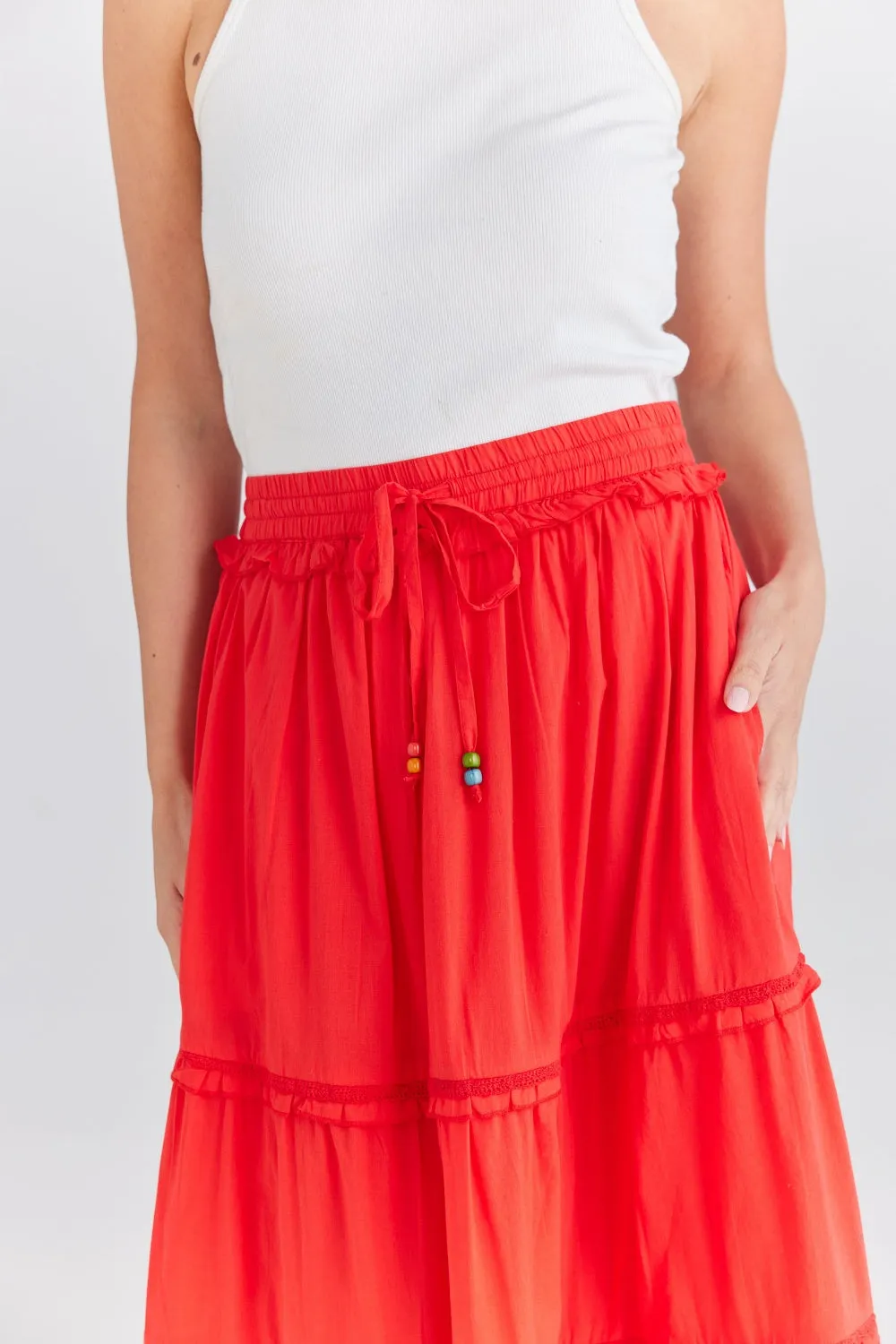 lola maxi skirt in scarlet color