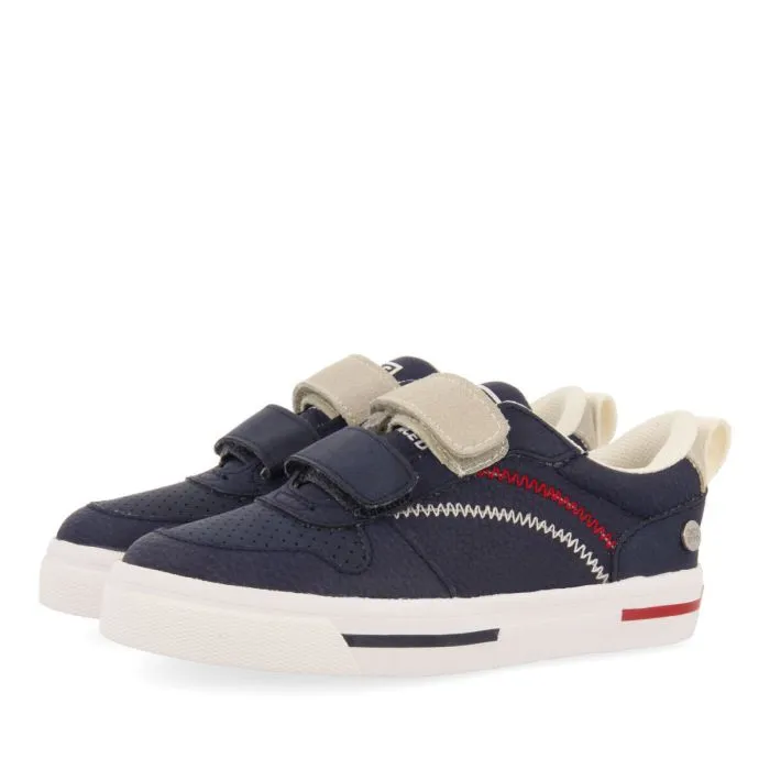 Maceio boys navy blue sneakers with colourful topstitching