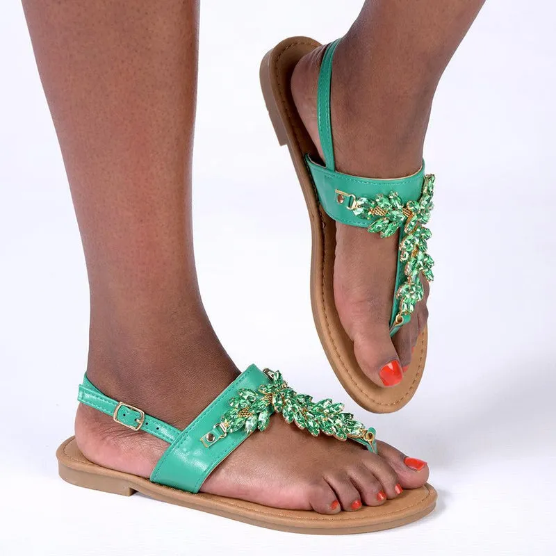 Madison Cassidy Green Jeweled Sandals.