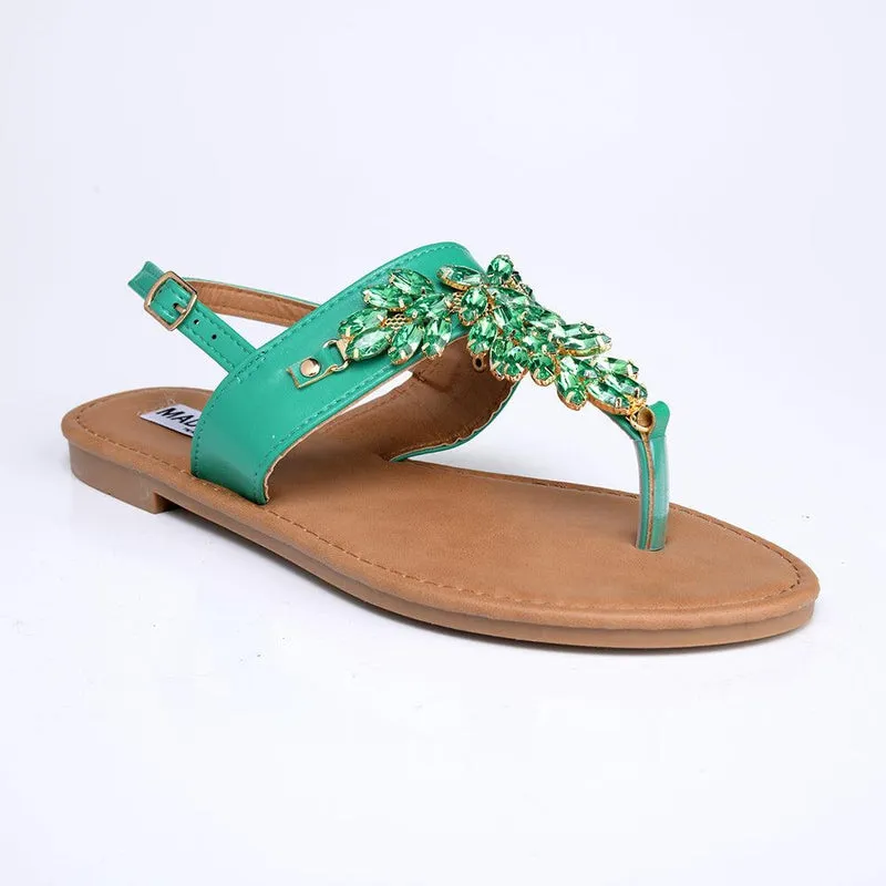 Madison Cassidy Green Jeweled Sandals.