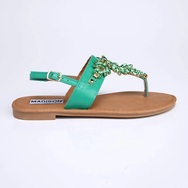 Madison Cassidy Green Jeweled Sandals.