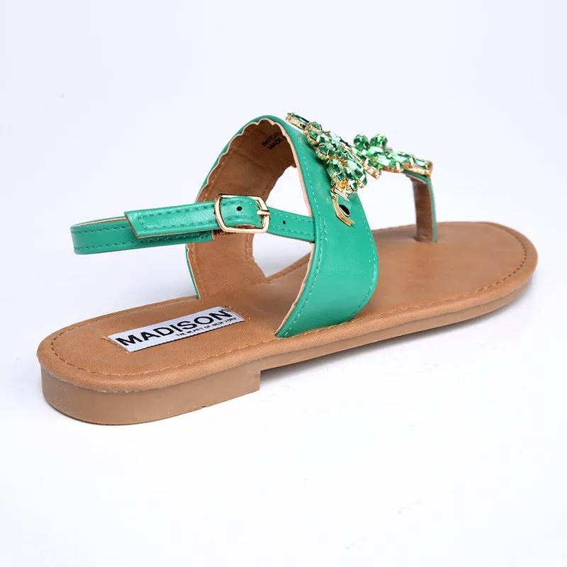 Madison Cassidy Green Jeweled Sandals.