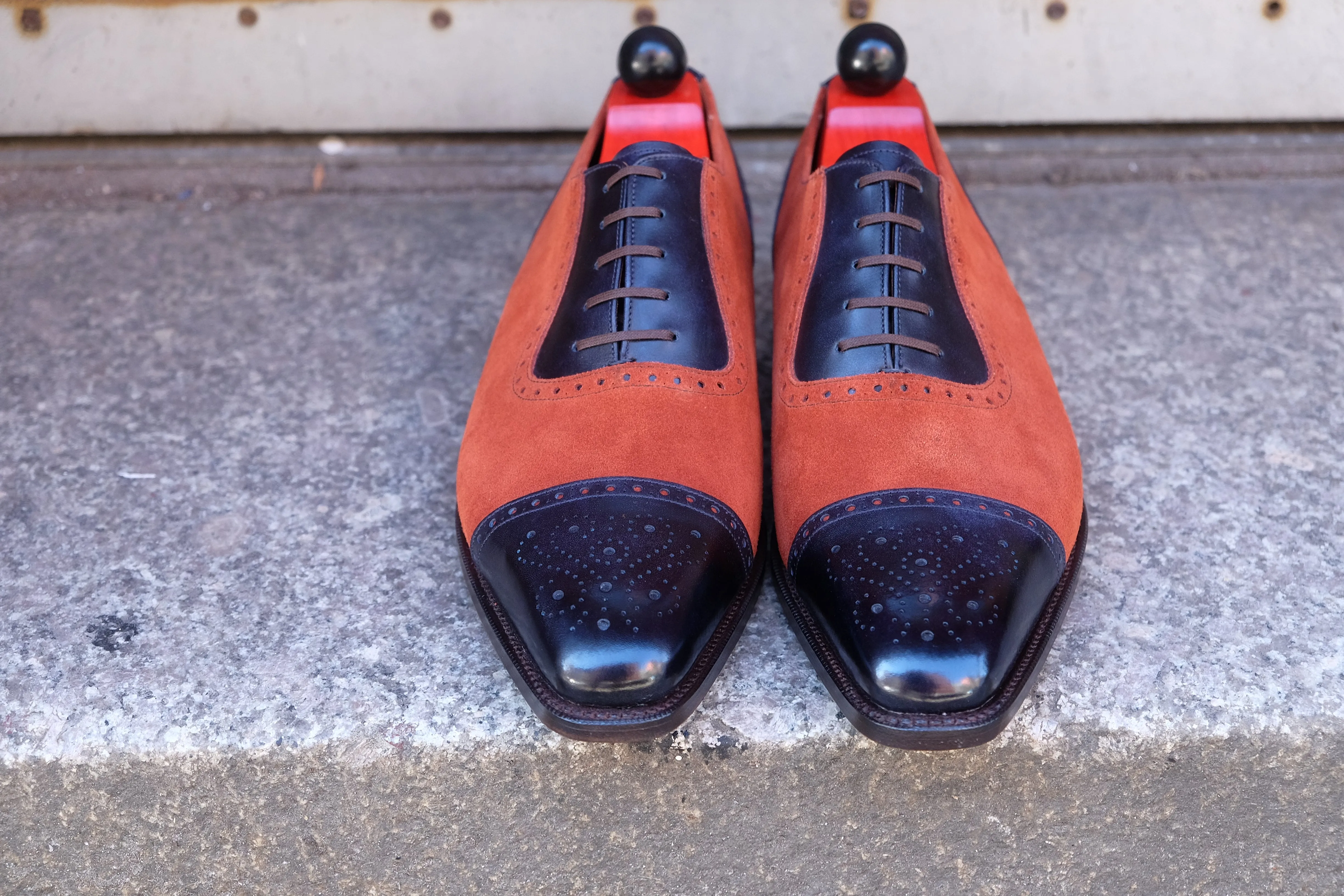 Mathew Navy Museum Calf Rust Suede Shoes - LPB Last Single Leather Sole