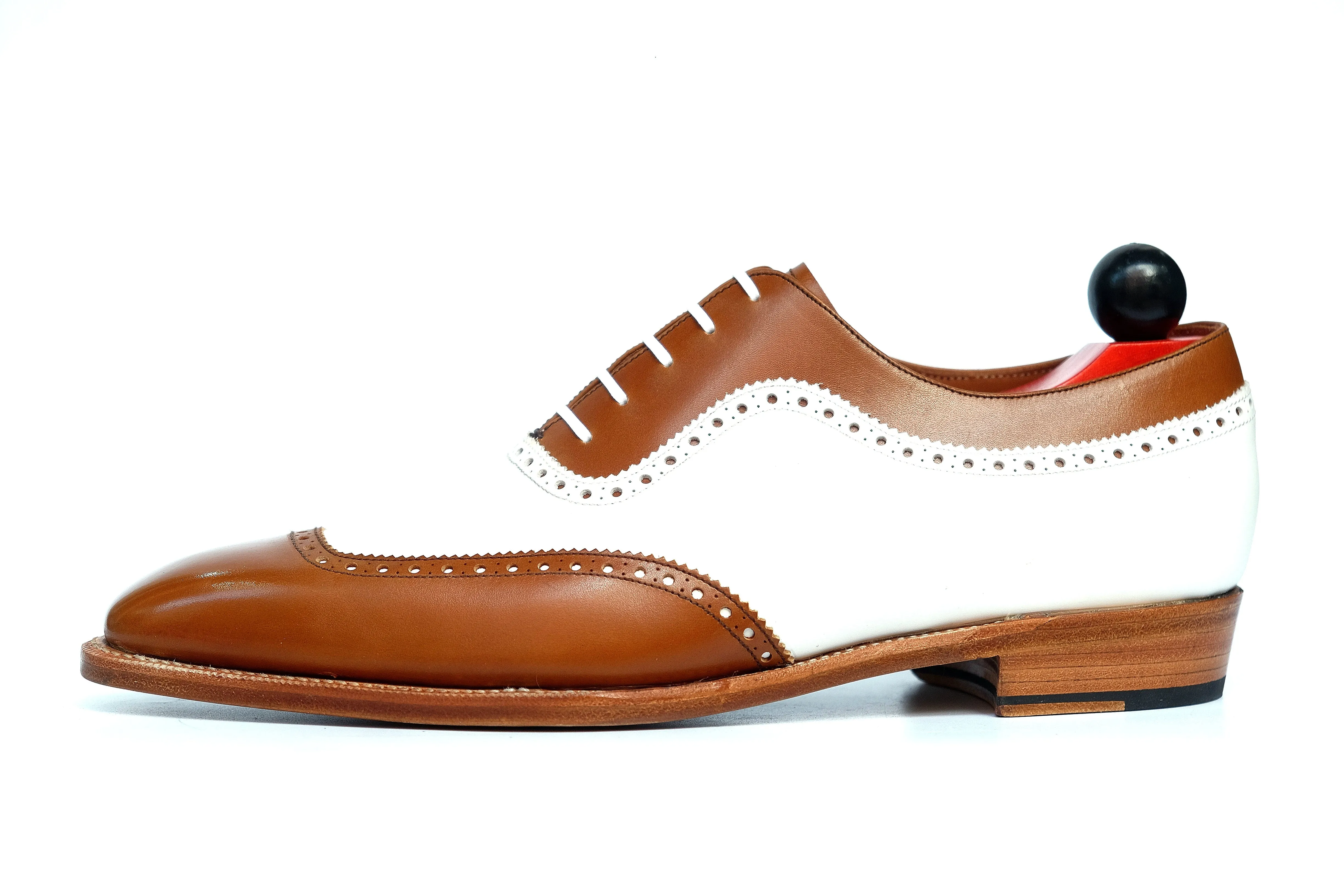 Medina Caramel Calf and White Calf MTO Shoes with LPB Last and Single Leather Sole.