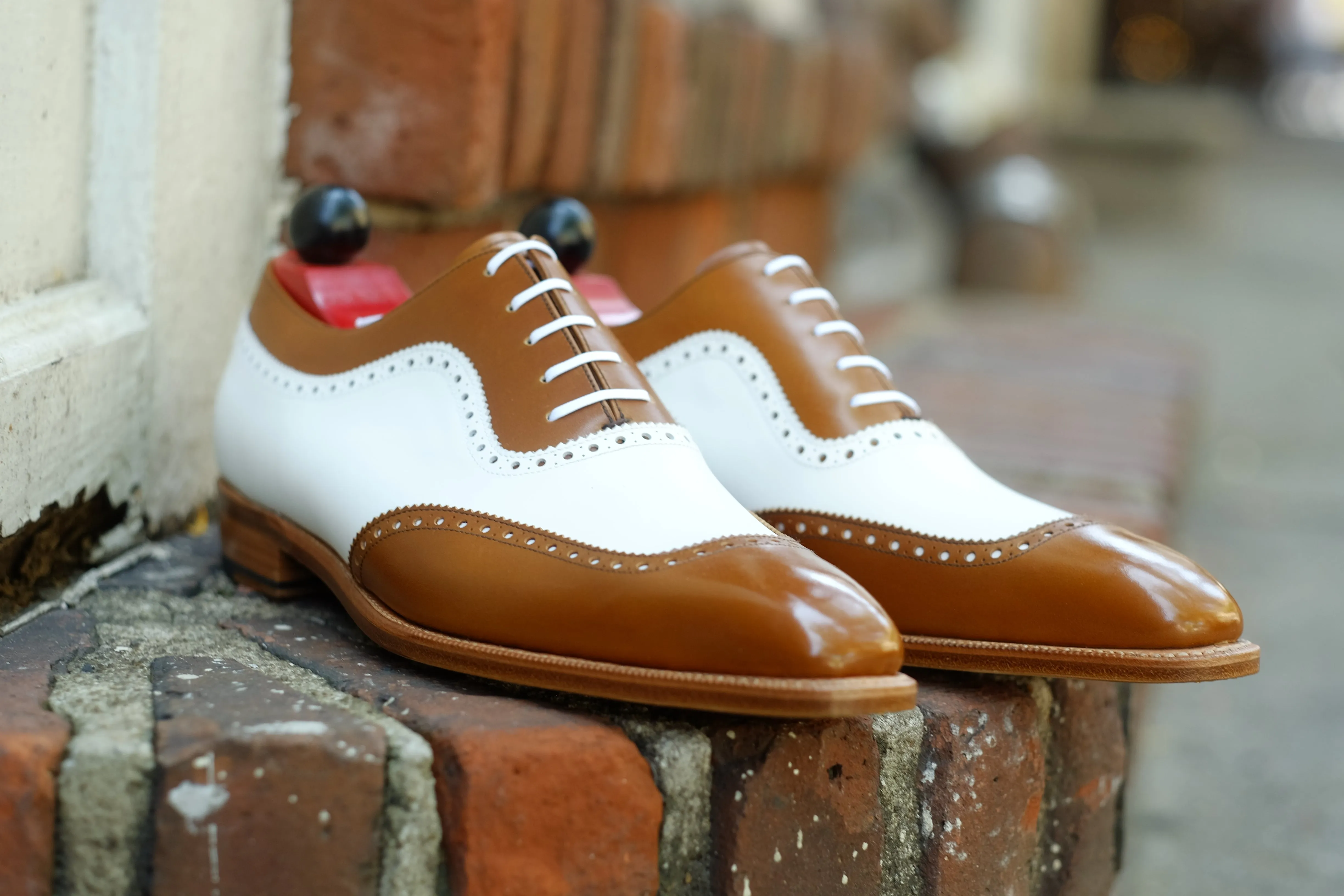 Medina Caramel Calf and White Calf MTO Shoes with LPB Last and Single Leather Sole.