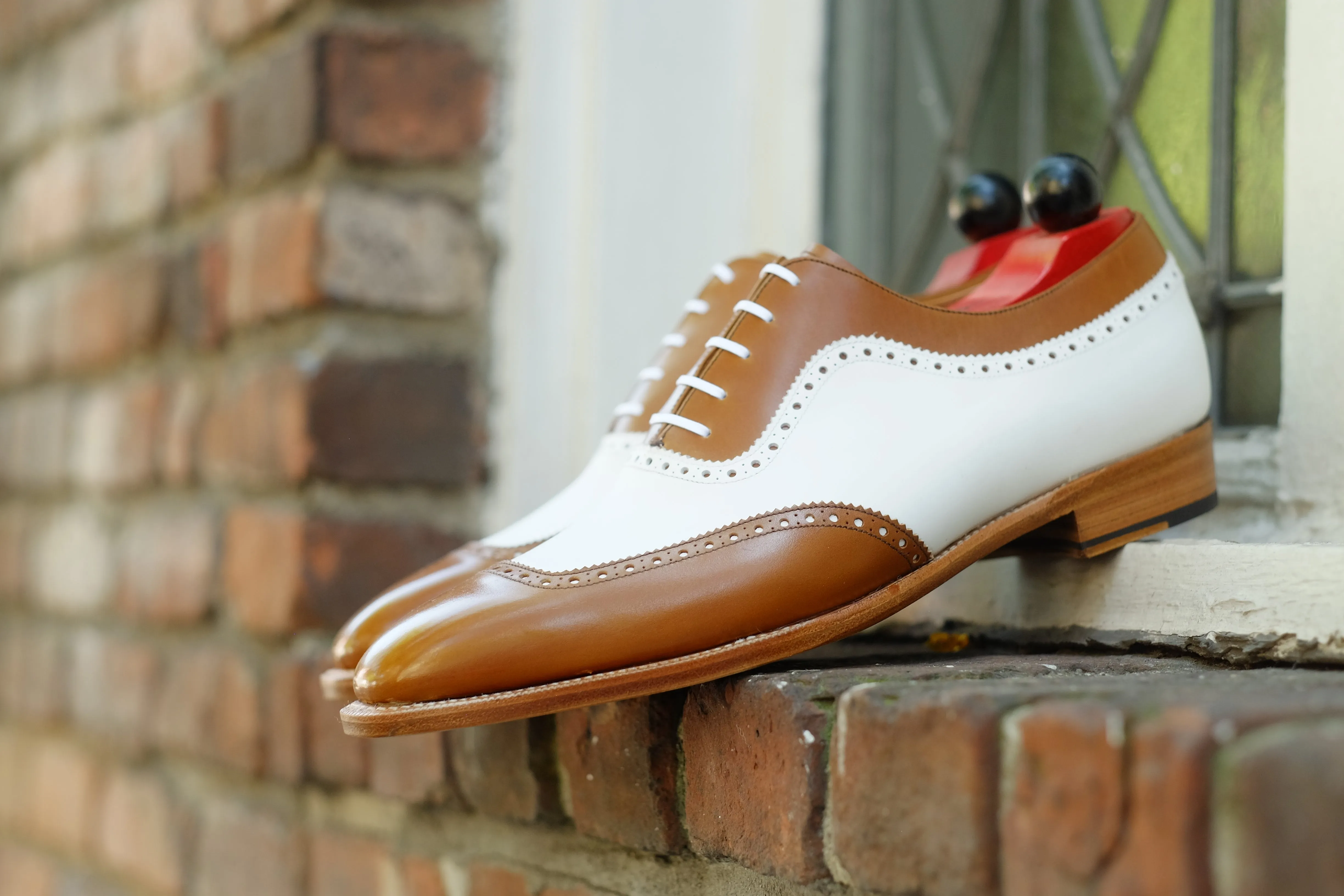 Medina Caramel Calf and White Calf MTO Shoes with LPB Last and Single Leather Sole.