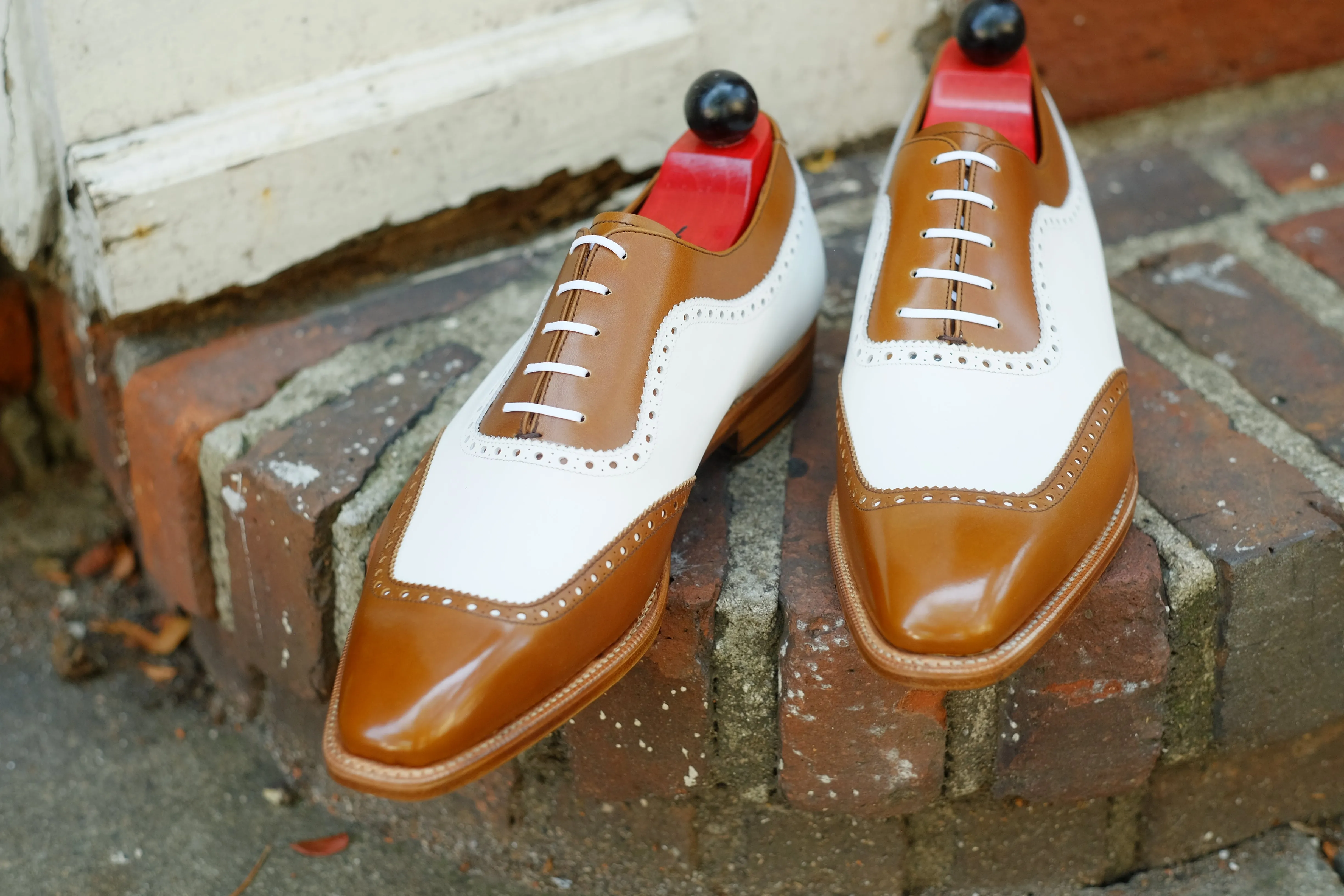 Medina Caramel Calf and White Calf MTO Shoes with LPB Last and Single Leather Sole.