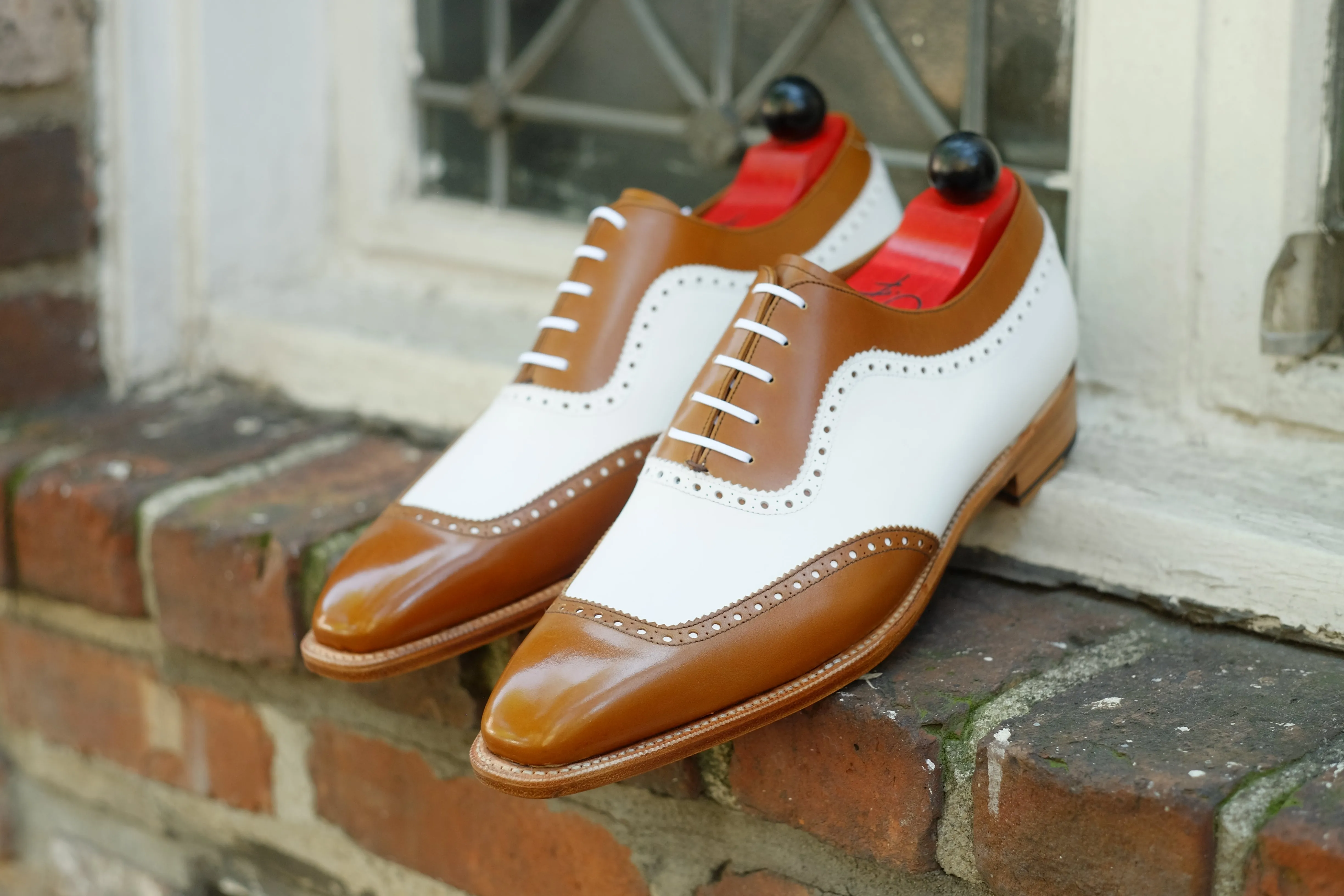 Medina Caramel Calf and White Calf MTO Shoes with LPB Last and Single Leather Sole.