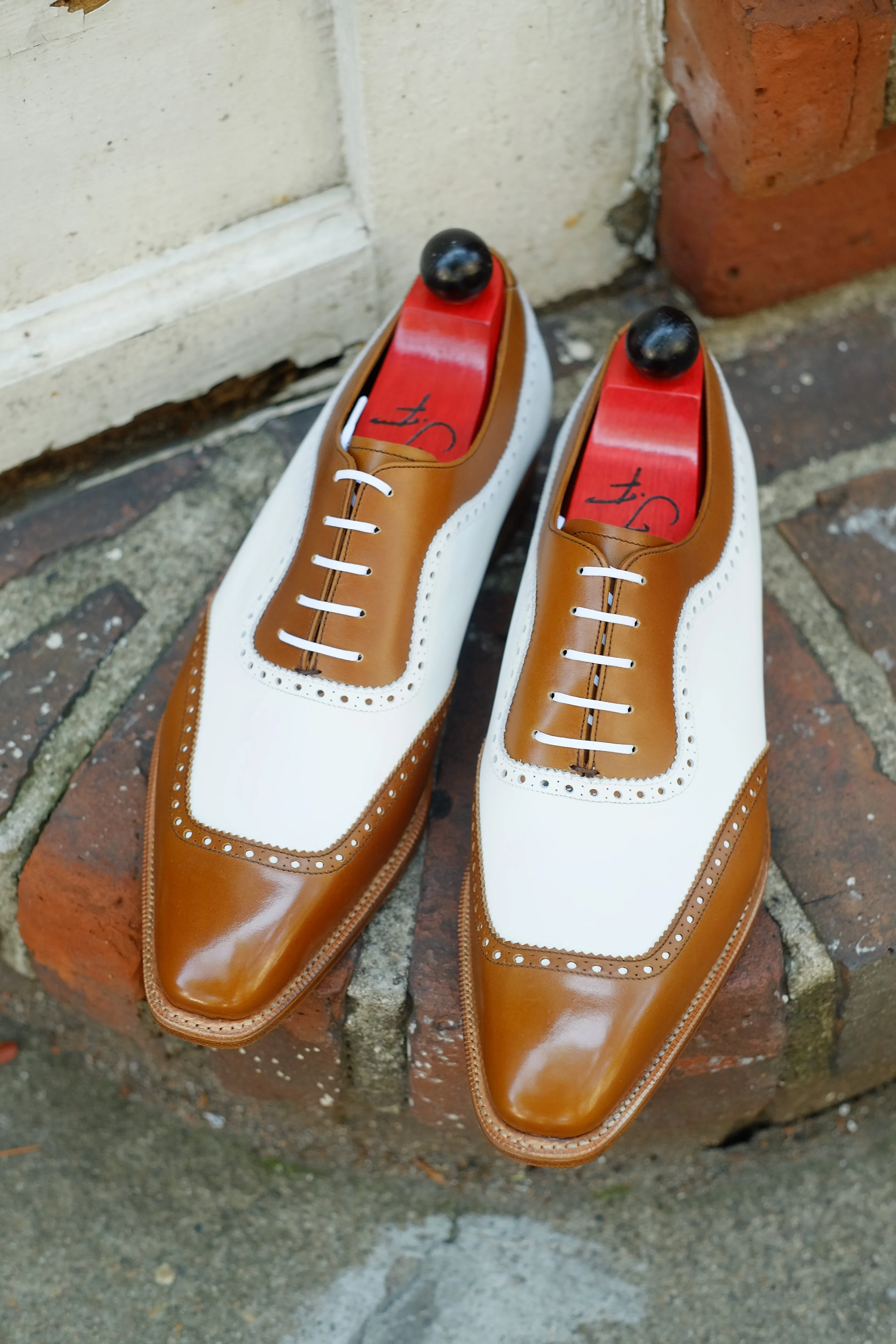 Medina Caramel Calf and White Calf MTO Shoes with LPB Last and Single Leather Sole.