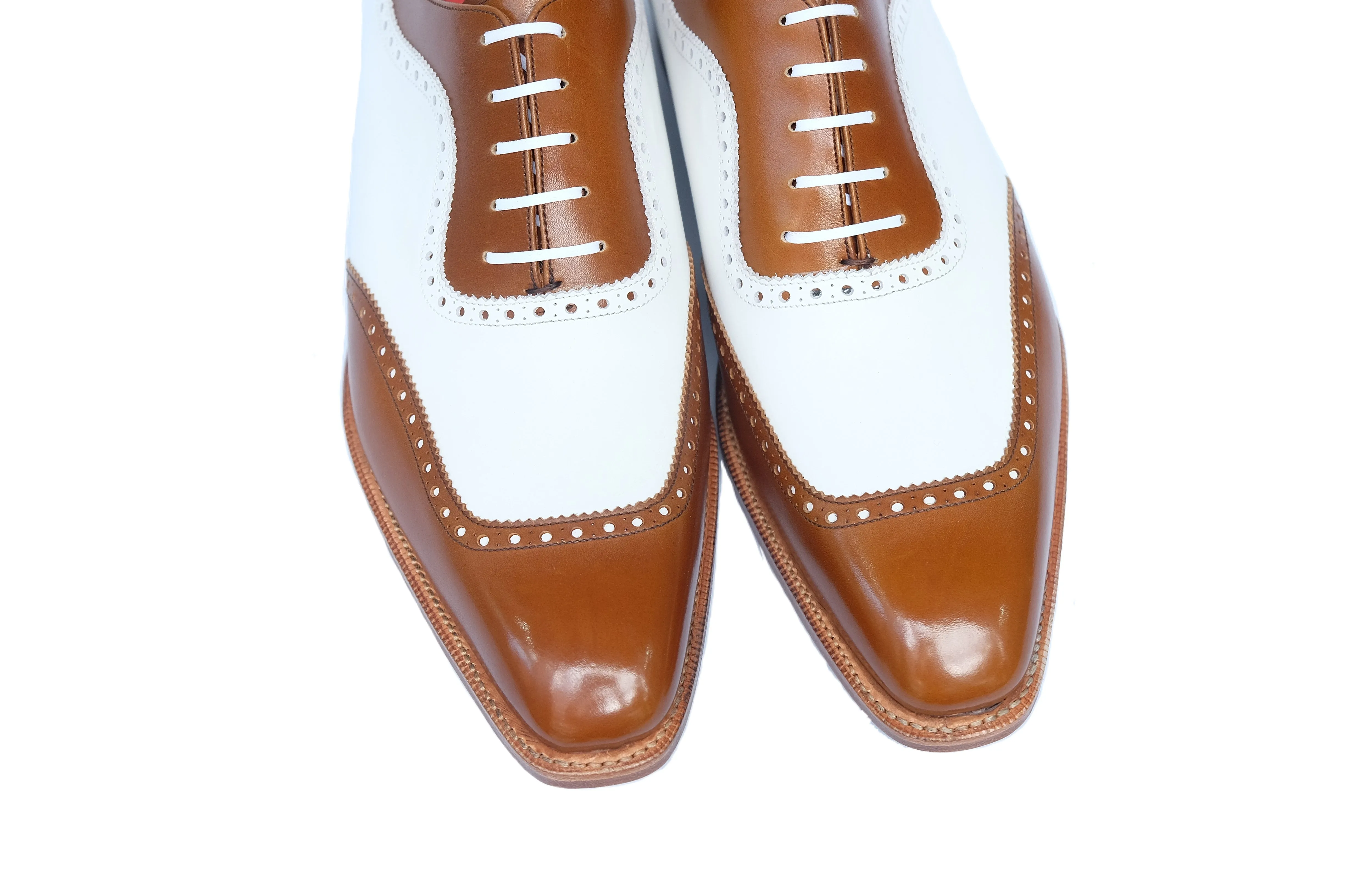 Medina Caramel Calf and White Calf MTO Shoes with LPB Last and Single Leather Sole.