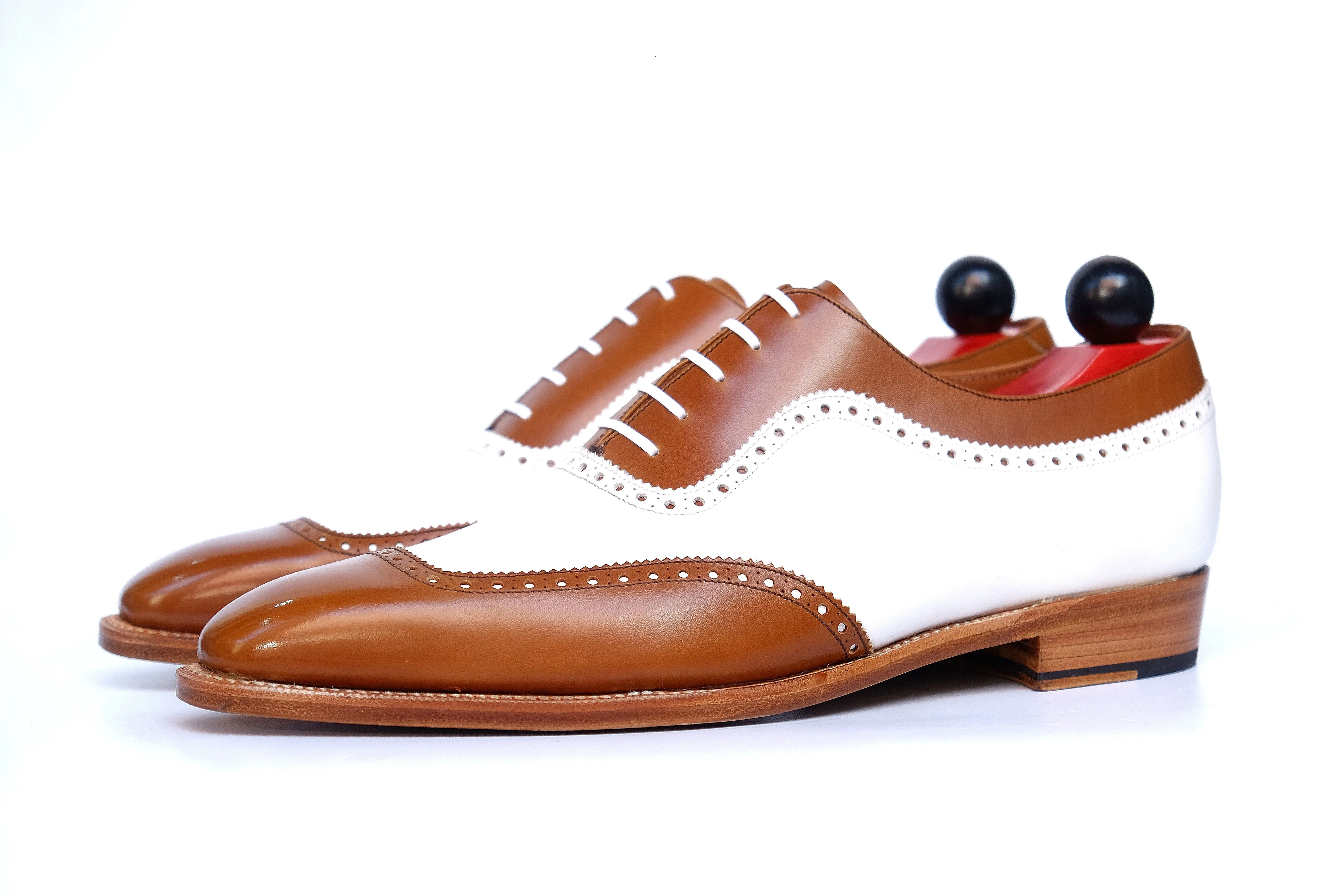 Medina Caramel Calf and White Calf MTO Shoes with LPB Last and Single Leather Sole.